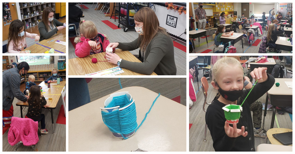 2nd and 3rd graders work on basket weaving